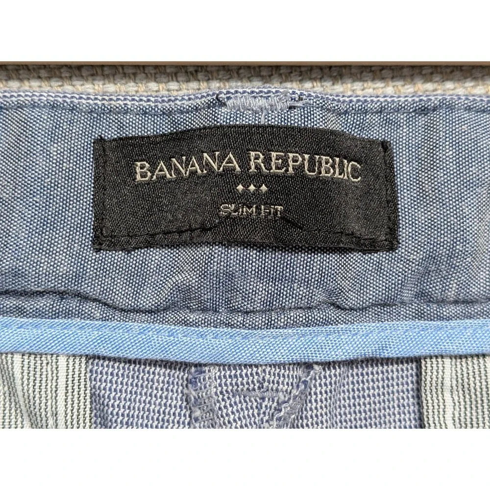 Banana Republic Mens Pants Blue 32x30 Chambray Striped Slim Fit Cotton Stretch
